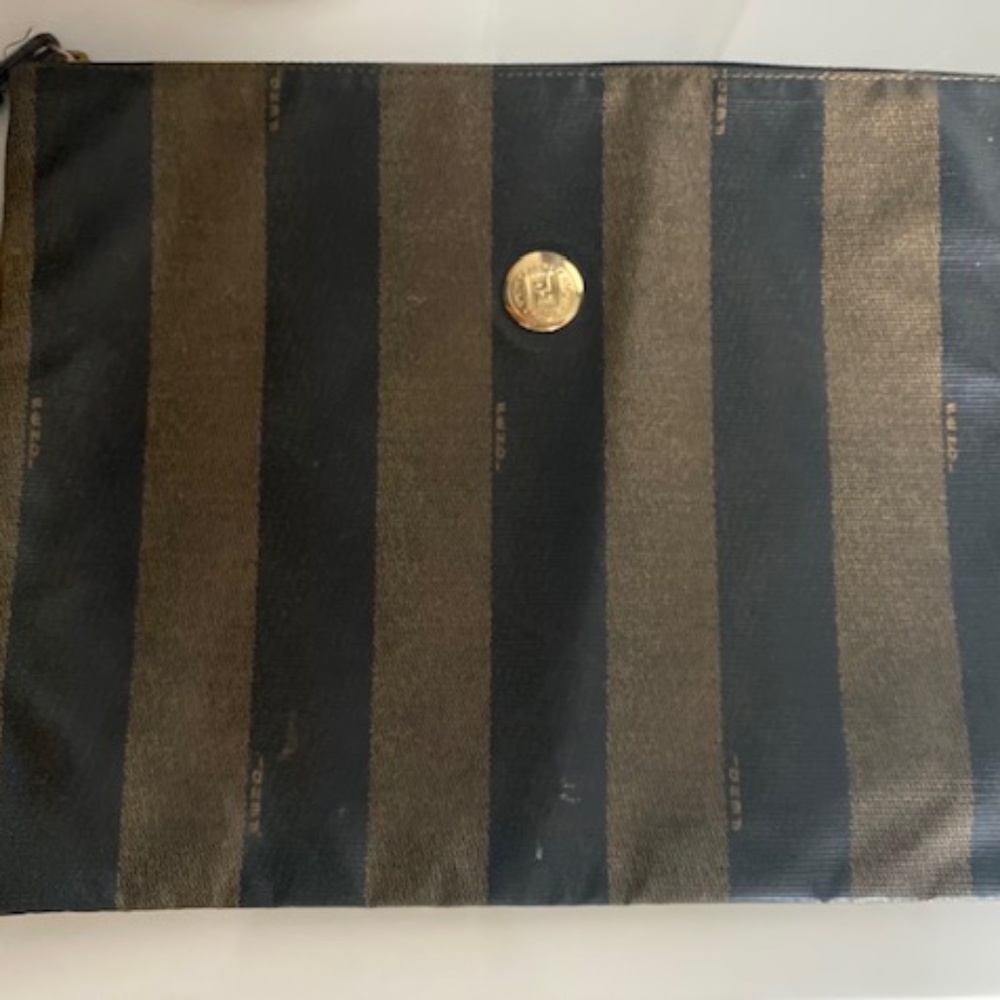 Fendi Black and Brown Striped Clutch